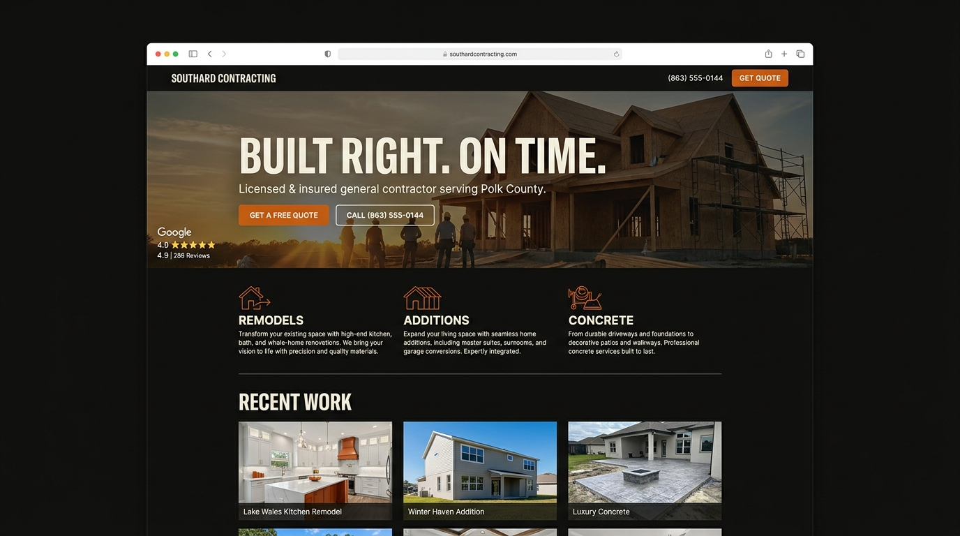 Polk County contractor: 4 → 80+ leads/week desktop homepage