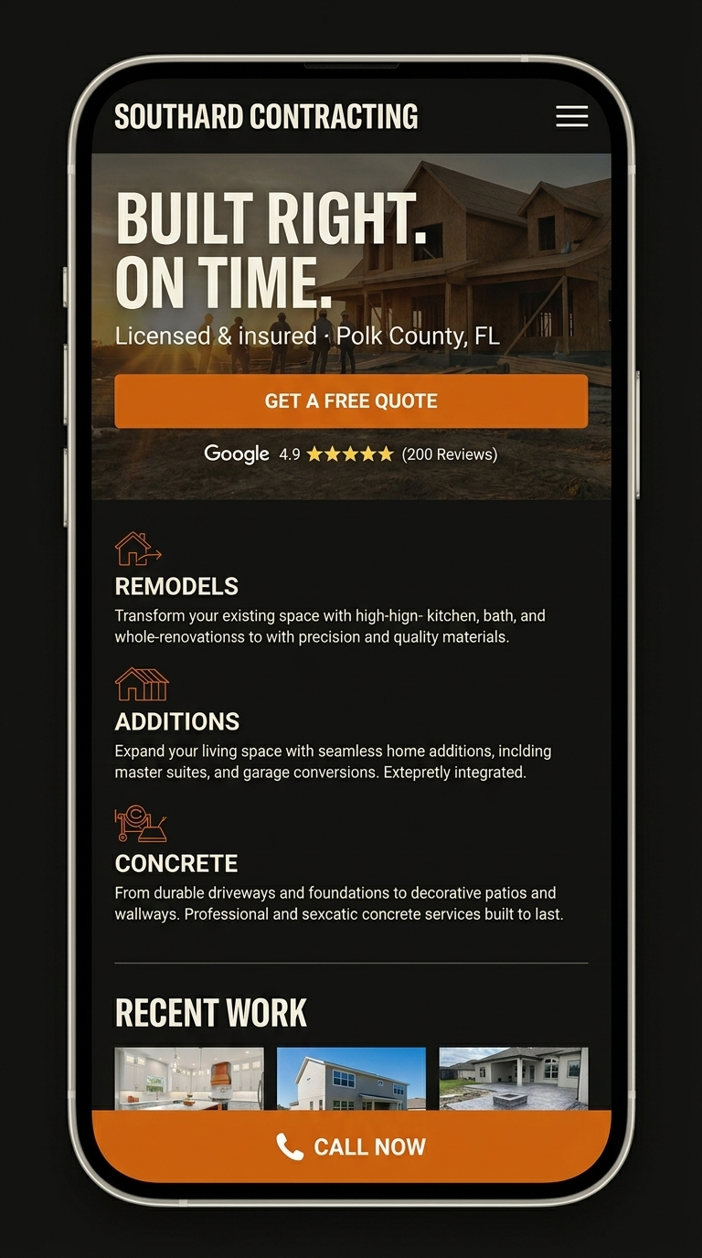 Polk County contractor: 4 → 80+ leads/week mobile homepage